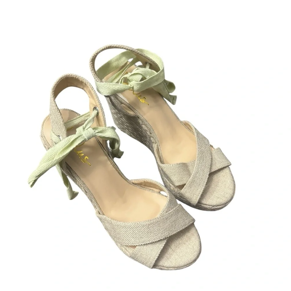 Lulus Esme Natural Lace-Up Espadrille Wedges Size 9